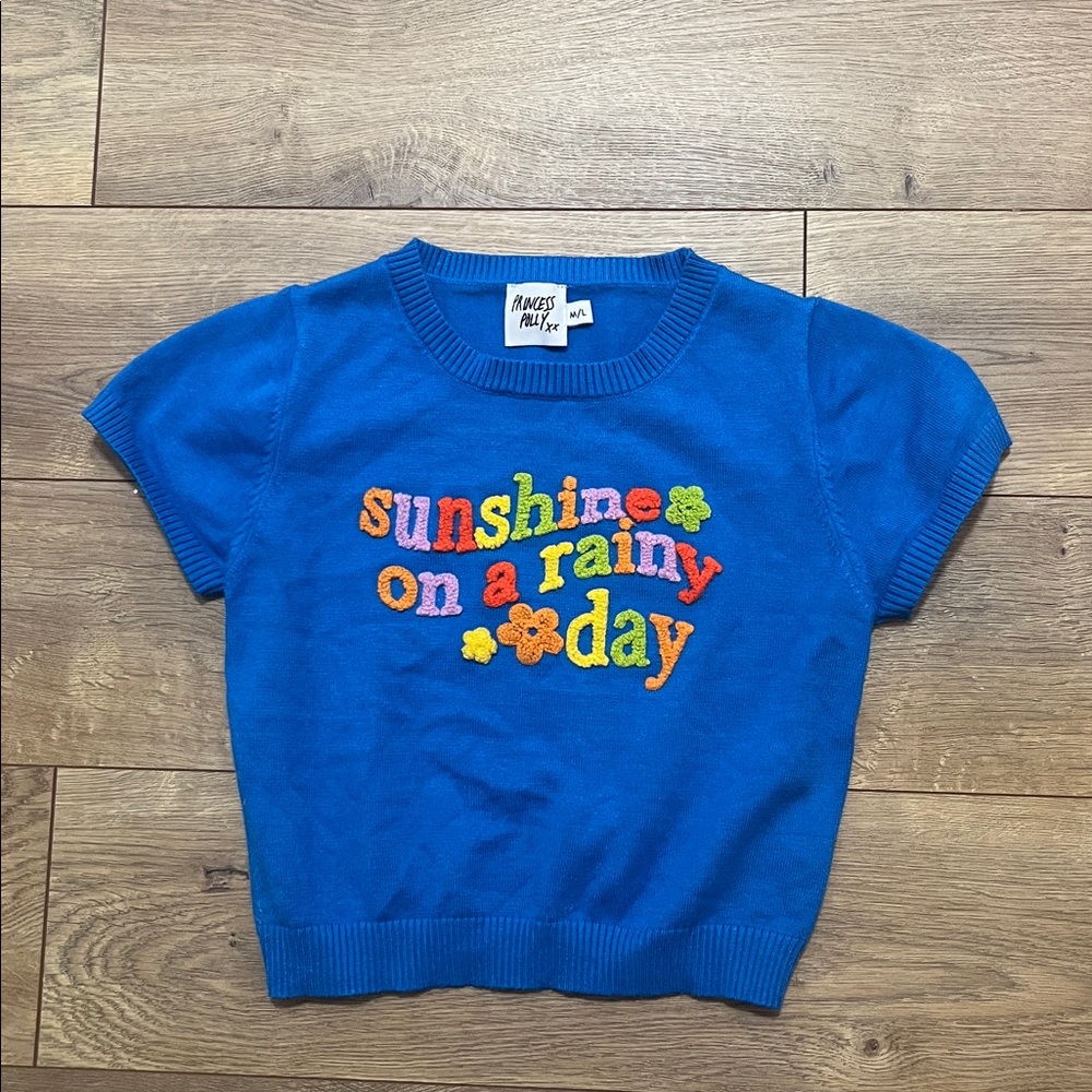 PRINCESS POLLY 💙💛 Sunshine on a Rainy Day Cropped Knit - Size M/L